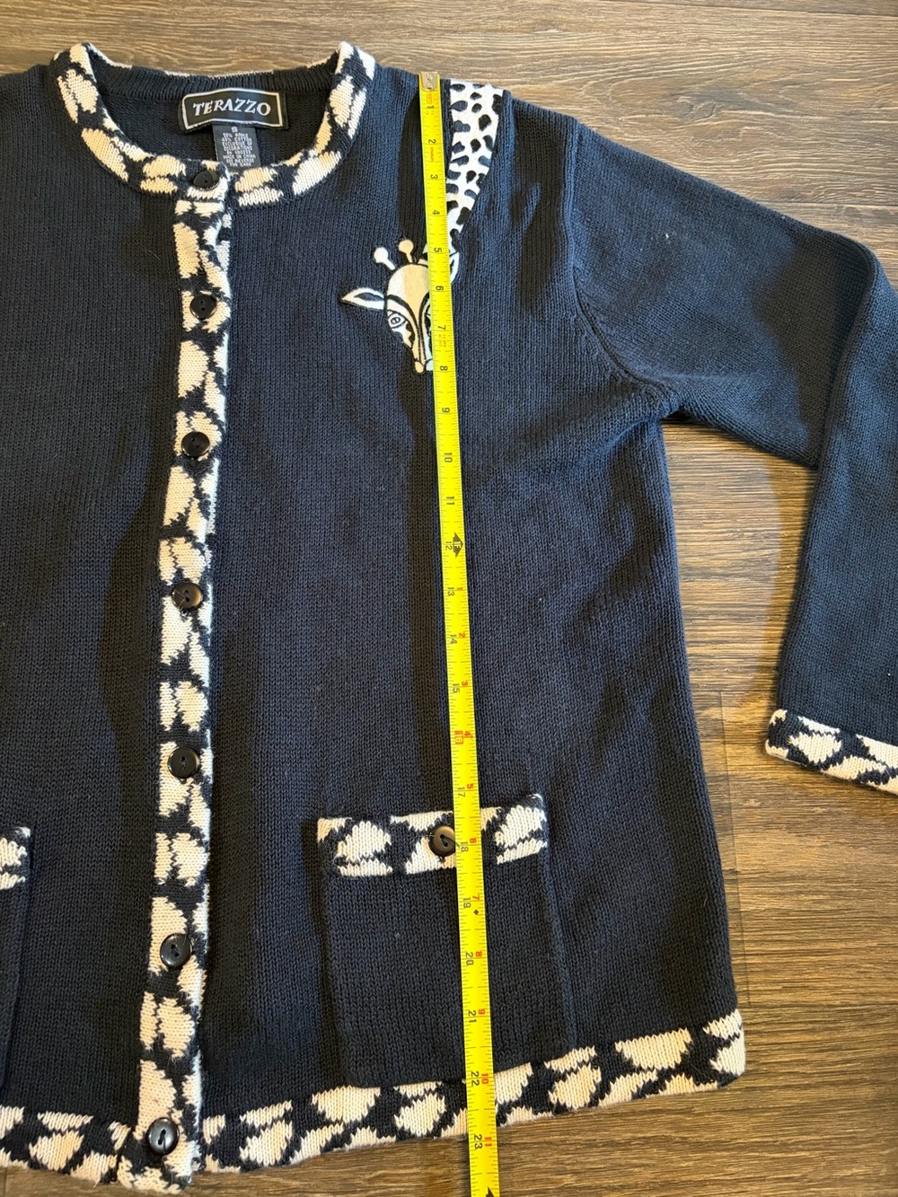 Vintage 90s Woman’s Terazzo Black Abstract Giraffe Cardigan Size Small - Picture 5 of 8